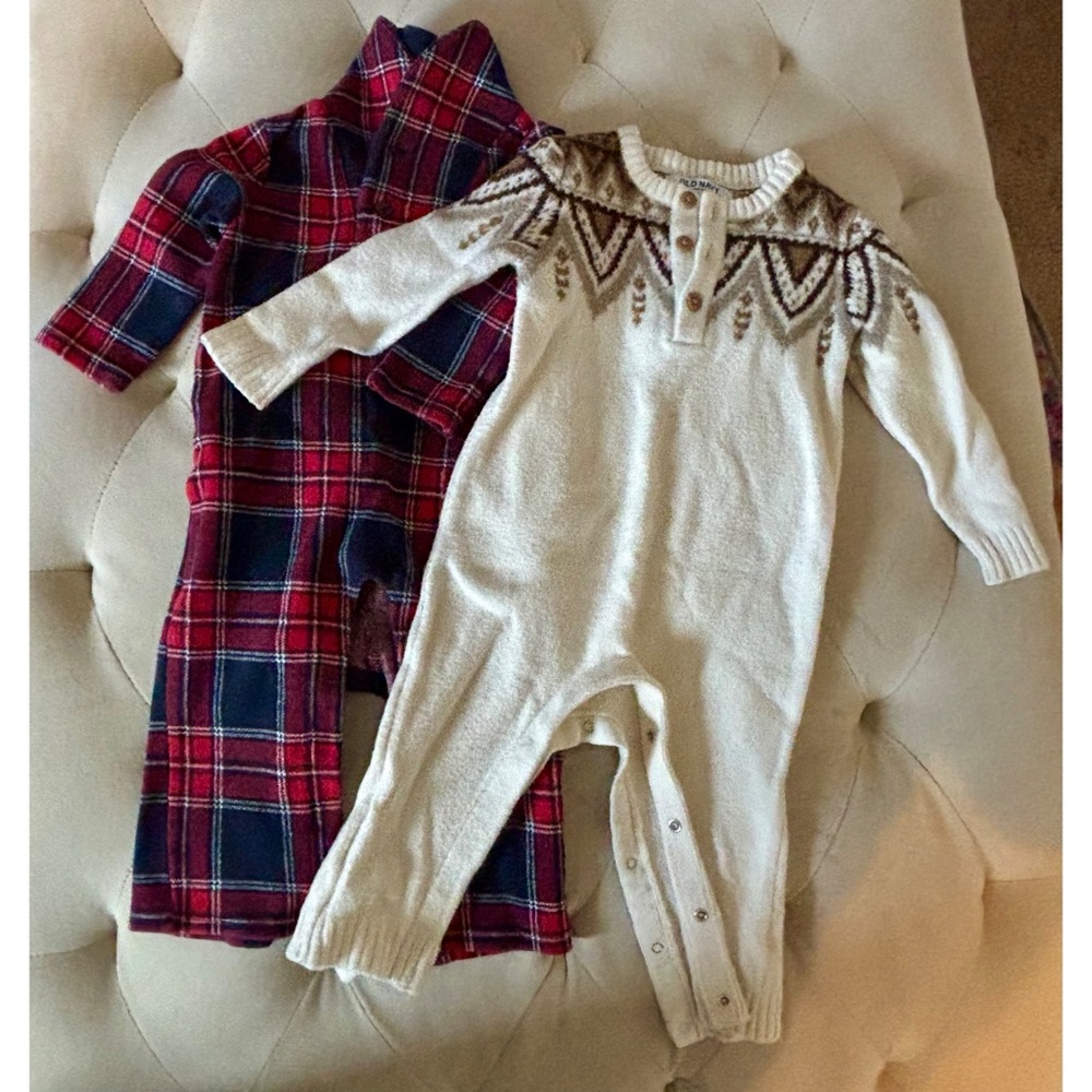 Bundle : Janie & Jack Plaid and Old Navy Knit Baby Rompers
